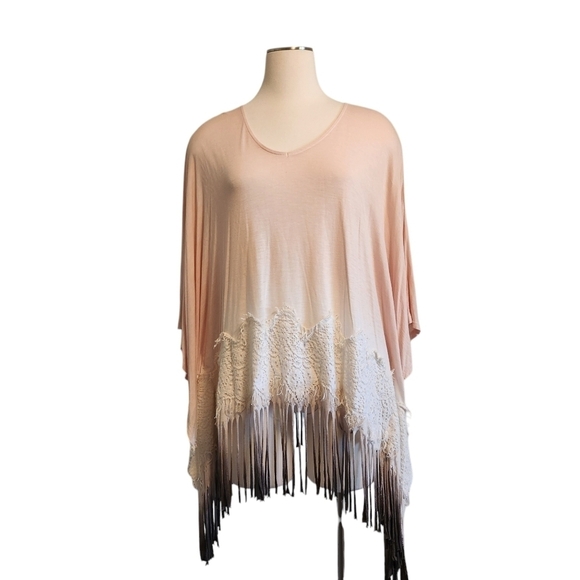 CHICOS FELICITY V-NECK FRINGE PONCHO SIZE S/M - Picture 2 of 8